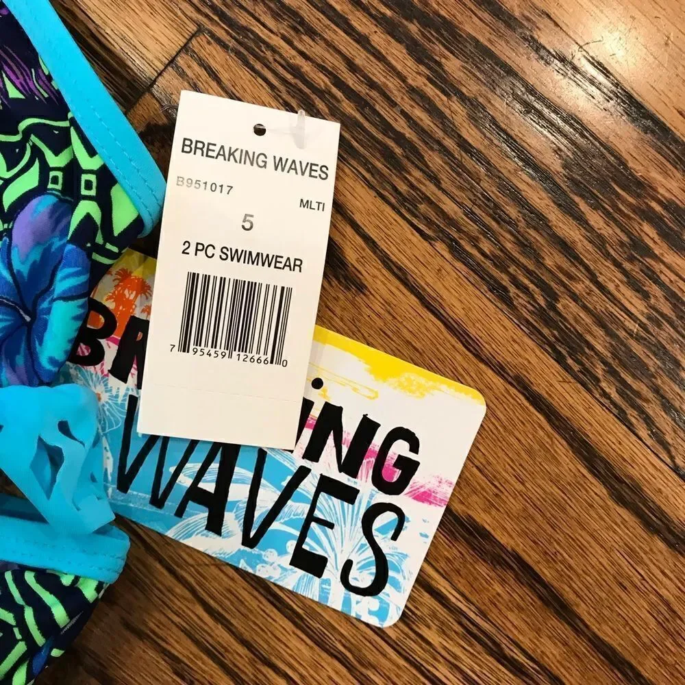 New BREAKING WAVES girls Sz 5 aqua swimsuit bikini
